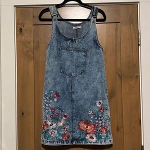 Malonacia Denim Overall Jumper Dress Womens 4 Heavily embroidered Floral Cotton